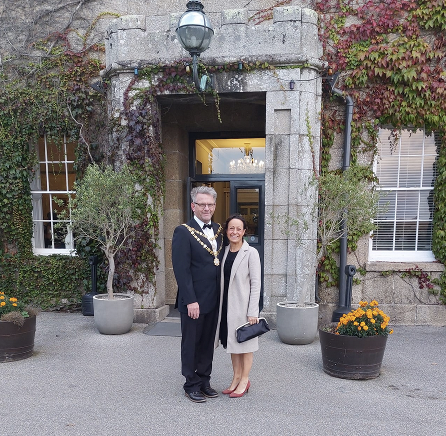 St Ives Mayor and wife outside Tregenna