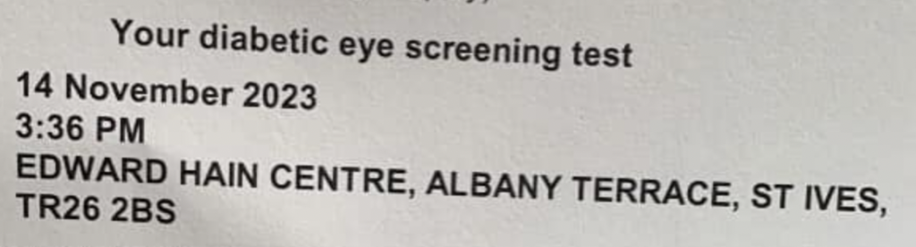 Eye screening appointment notification