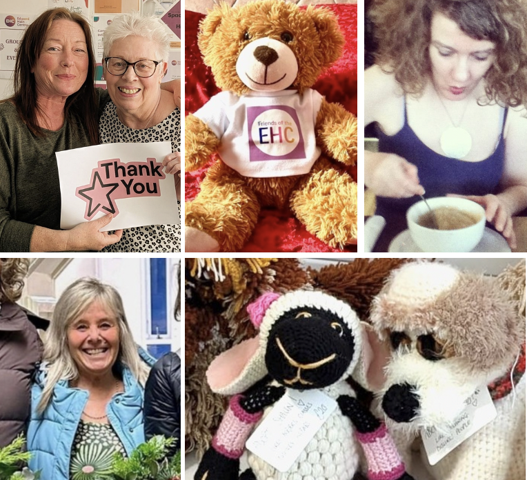 Images of people and stuffed toyas