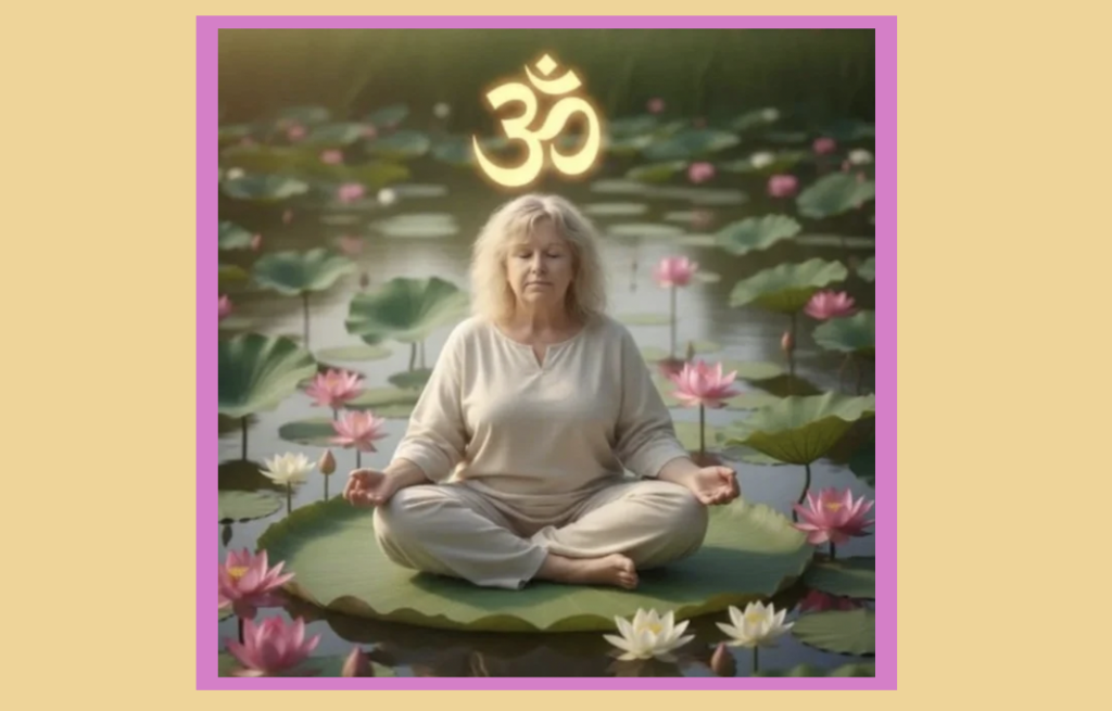 Image of a woman sitting on a lily pad