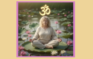 Image of a woman sitting on a lily pad