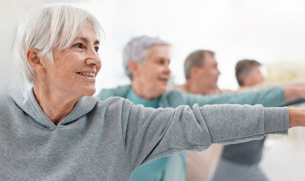 Older folks doing warrior 2