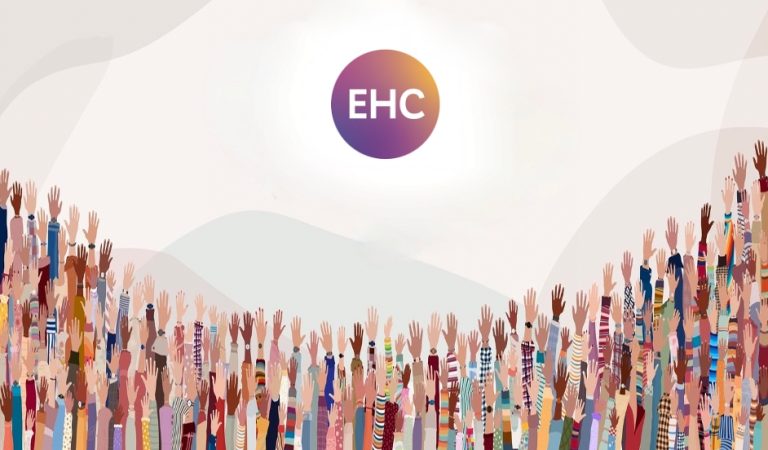 Image of raised hands with EHC logo