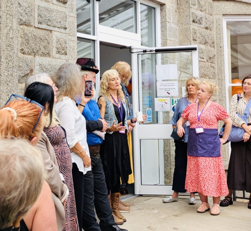 Claire Sutcliffe speaks outside EHC