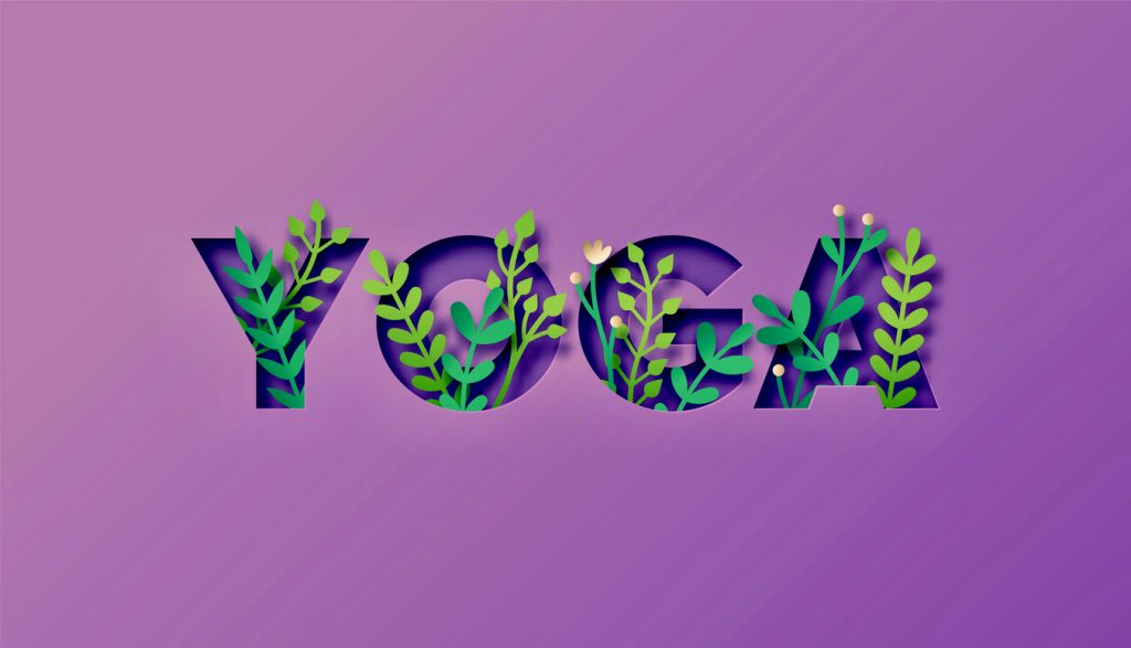Graphic of the word Yoga with plants